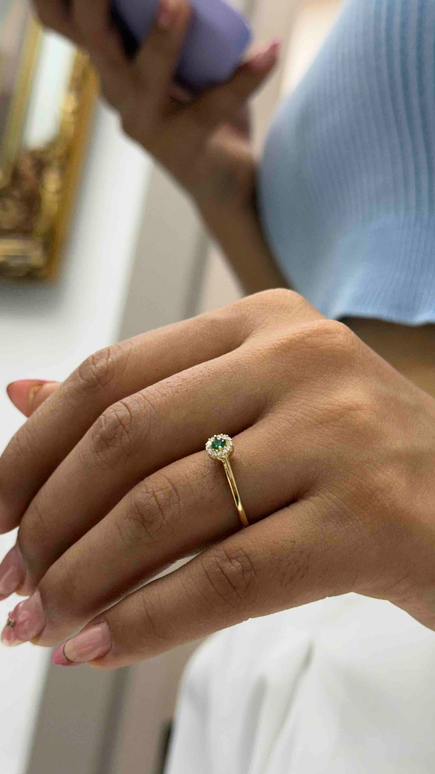 Anillo Tf Zircon Verde y Blanco