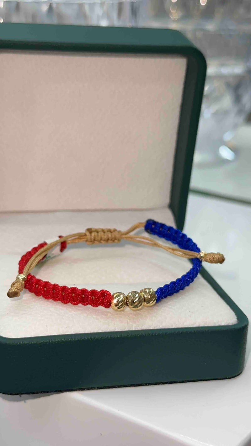 PULSERA TEJIDA AZUL Y ROJO