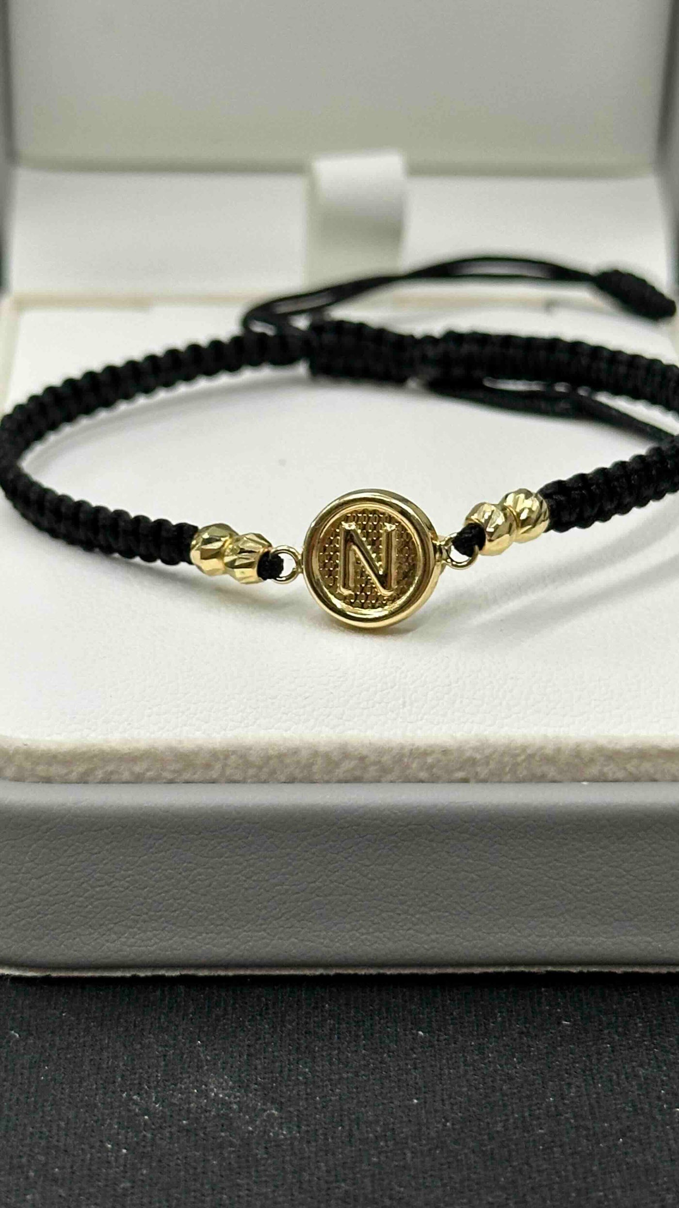 PULSERA TEJIDA CON HERRAJE N Y BALINES DIAMANTADOS #4