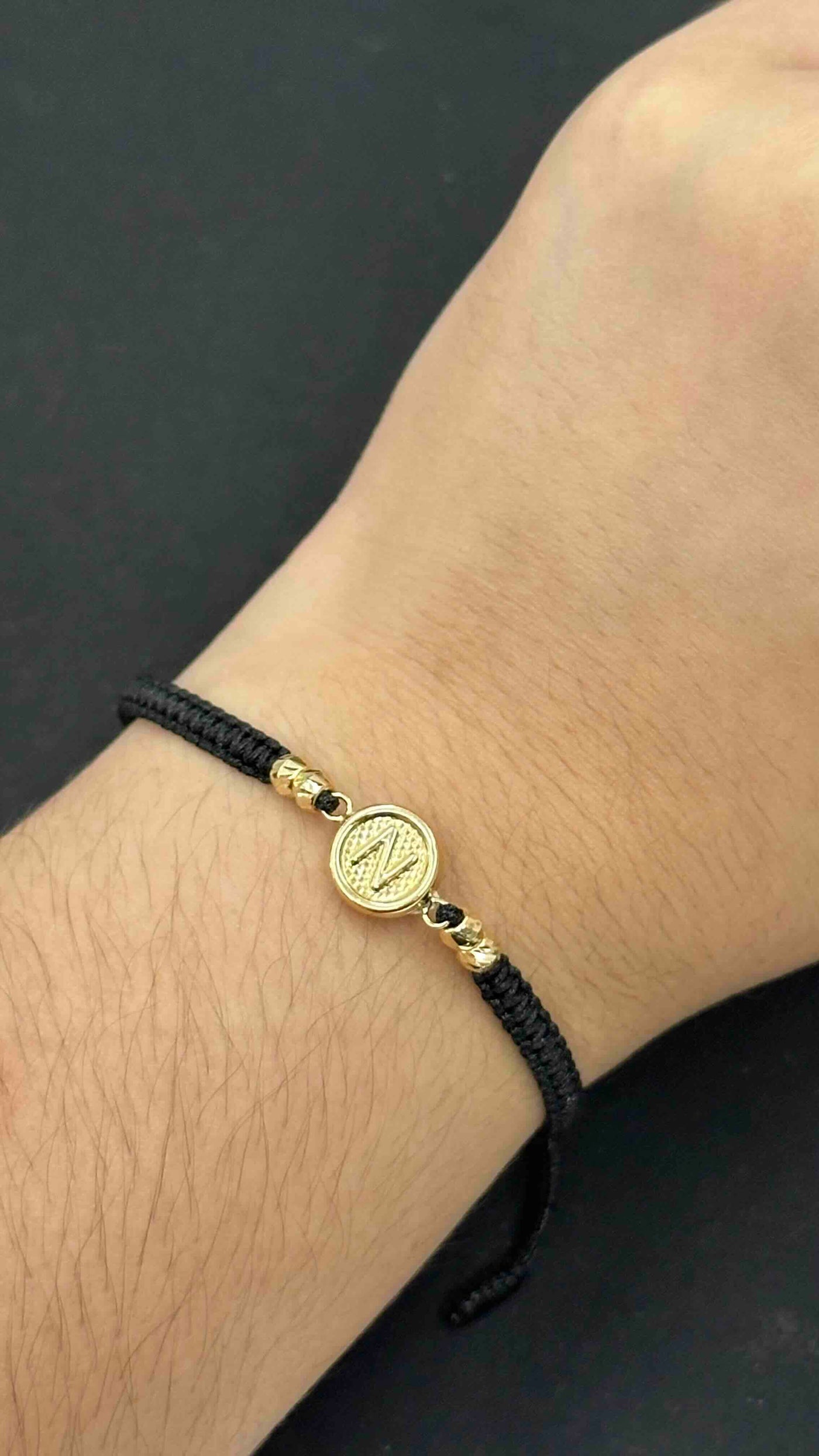 PULSERA TEJIDA CON HERRAJE N Y BALINES DIAMANTADOS #4