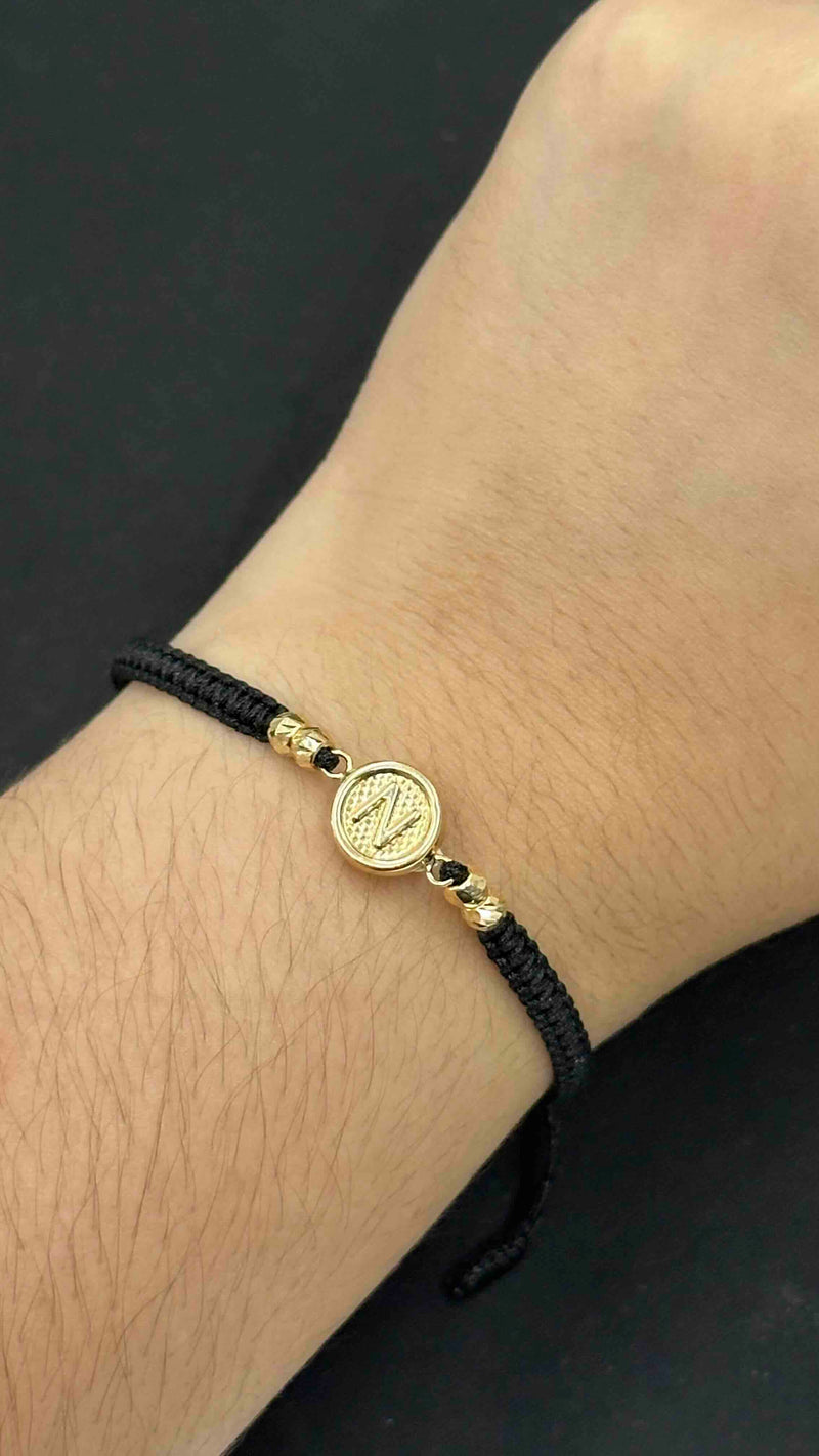 PULSERA TEJIDA CON HERRAJE N Y BALINES DIAMANTADOS #4