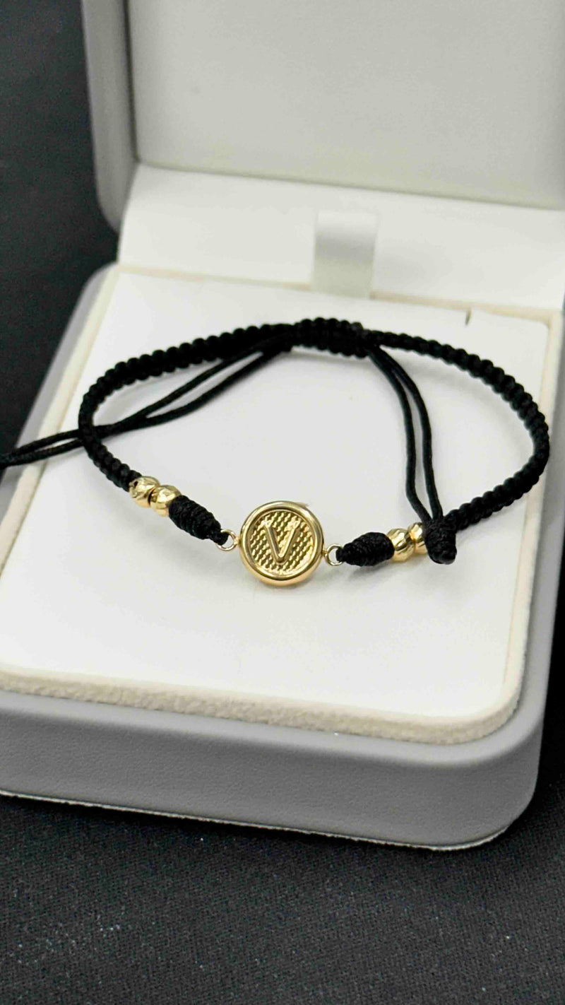PULSERA TEJIDA HERRAJE LETRA V, BALIN #4
