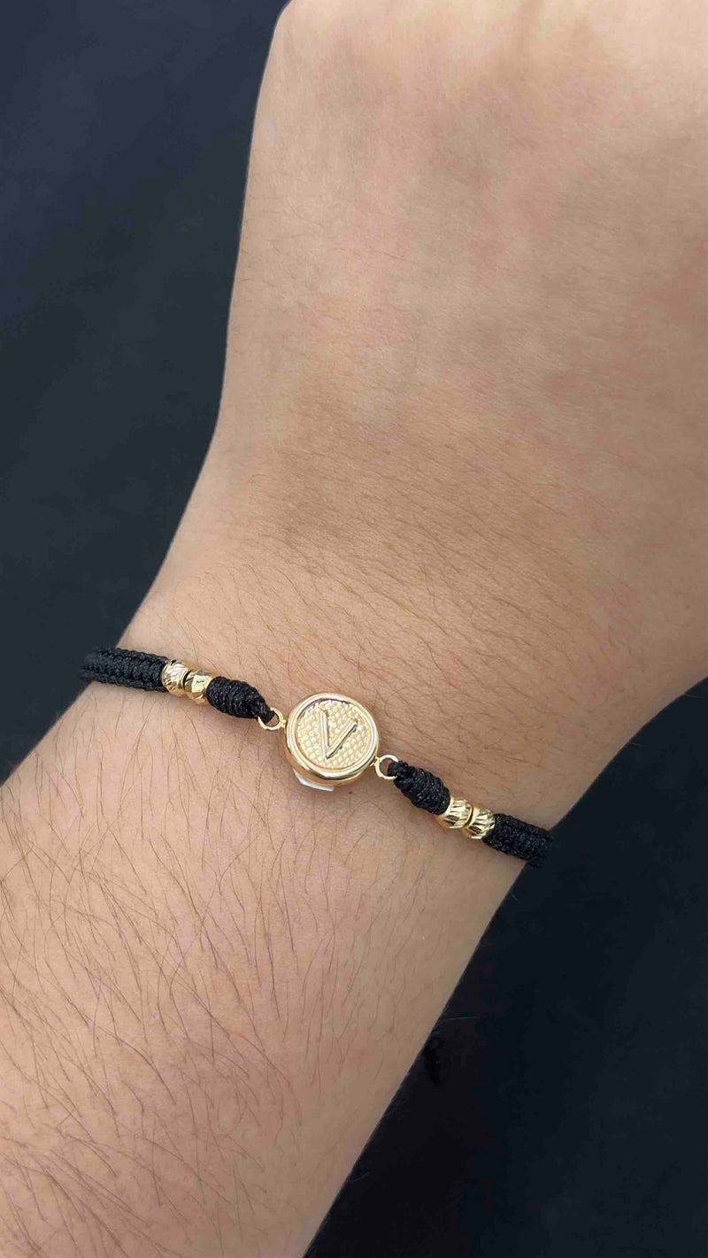 PULSERA TEJIDA HERRAJE LETRA V, BALIN #4