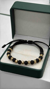 PULSERA TEJIDA ORO 18K NEGRA BOLAS NEOPRENO