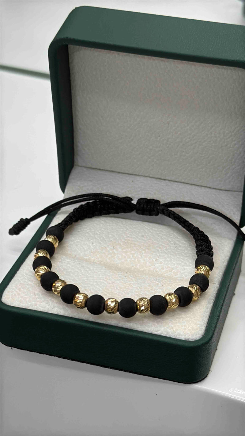 PULSERA TEJIDA ORO 18K NEGRA BOLAS NEOPRENO