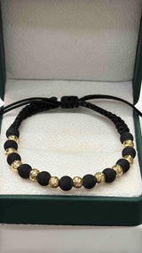 PULSERA TEJIDA ORO 18K NEGRA BOLAS NEOPRENO
