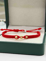 PULSERA TEJIDA ROJA HERRAJE GC BALINES ORO AM 18K