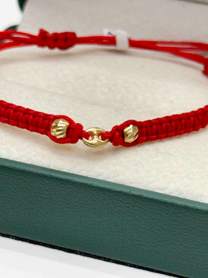 PULSERA TEJIDA ROJA HERRAJE GC BALINES ORO AM 18K