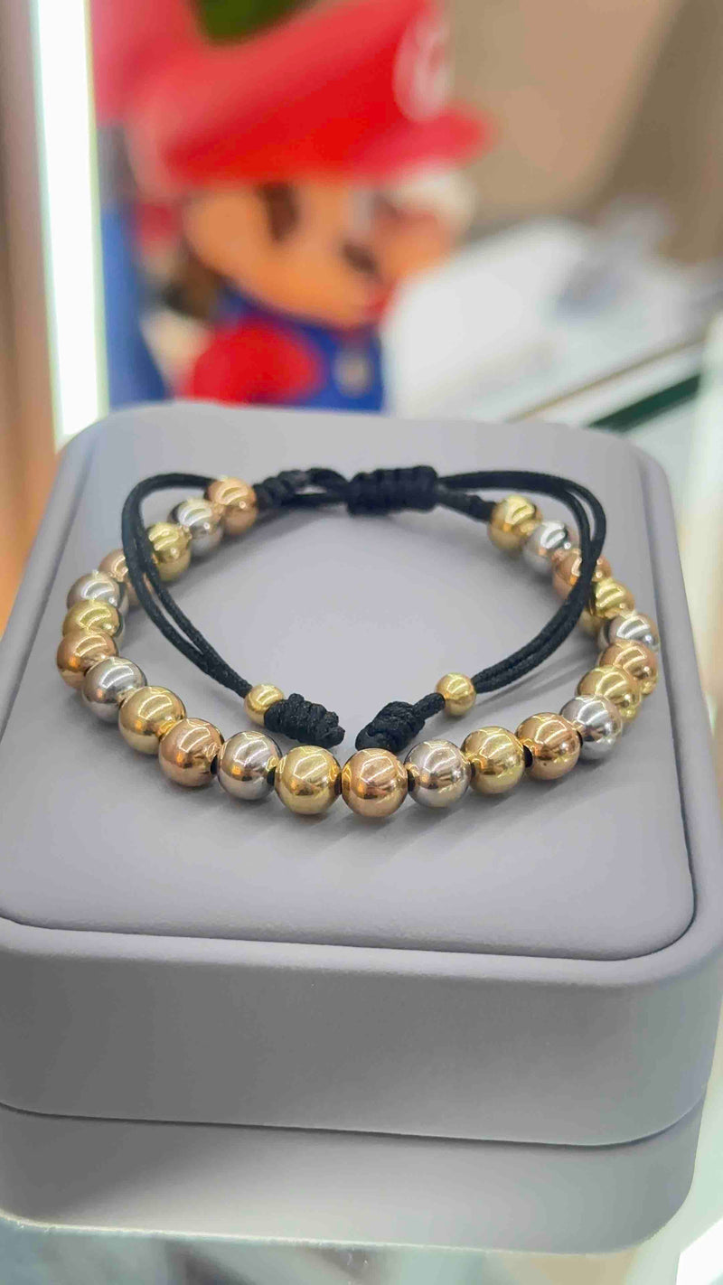 PULSERA TEJIDA TRES OROS BALIN LISO #7