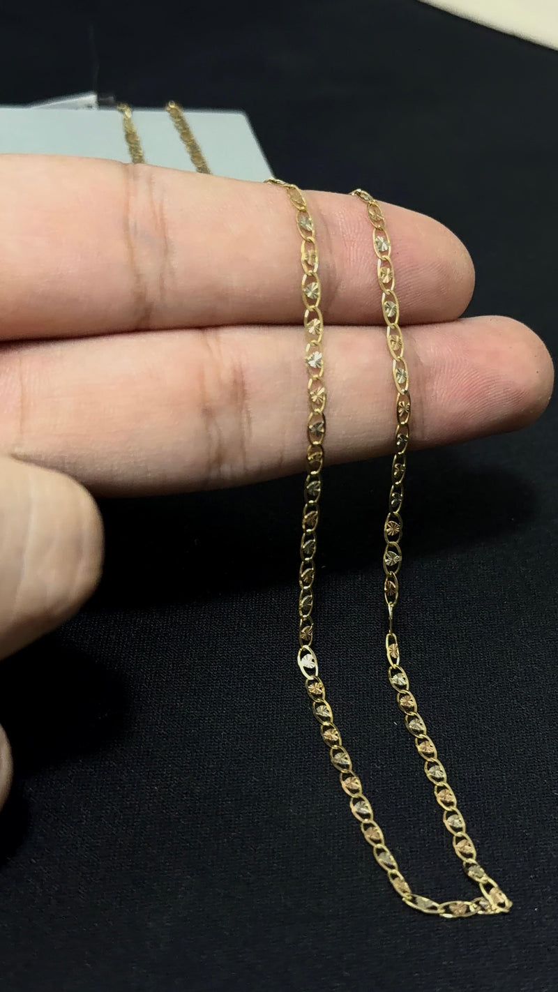 CADENA ESCALERA 3 OROS FORMA CORAZÓN DIAMANTADO/ 3,64gr/ 2.45mm/ 50cm/ Oro Italiano 18k